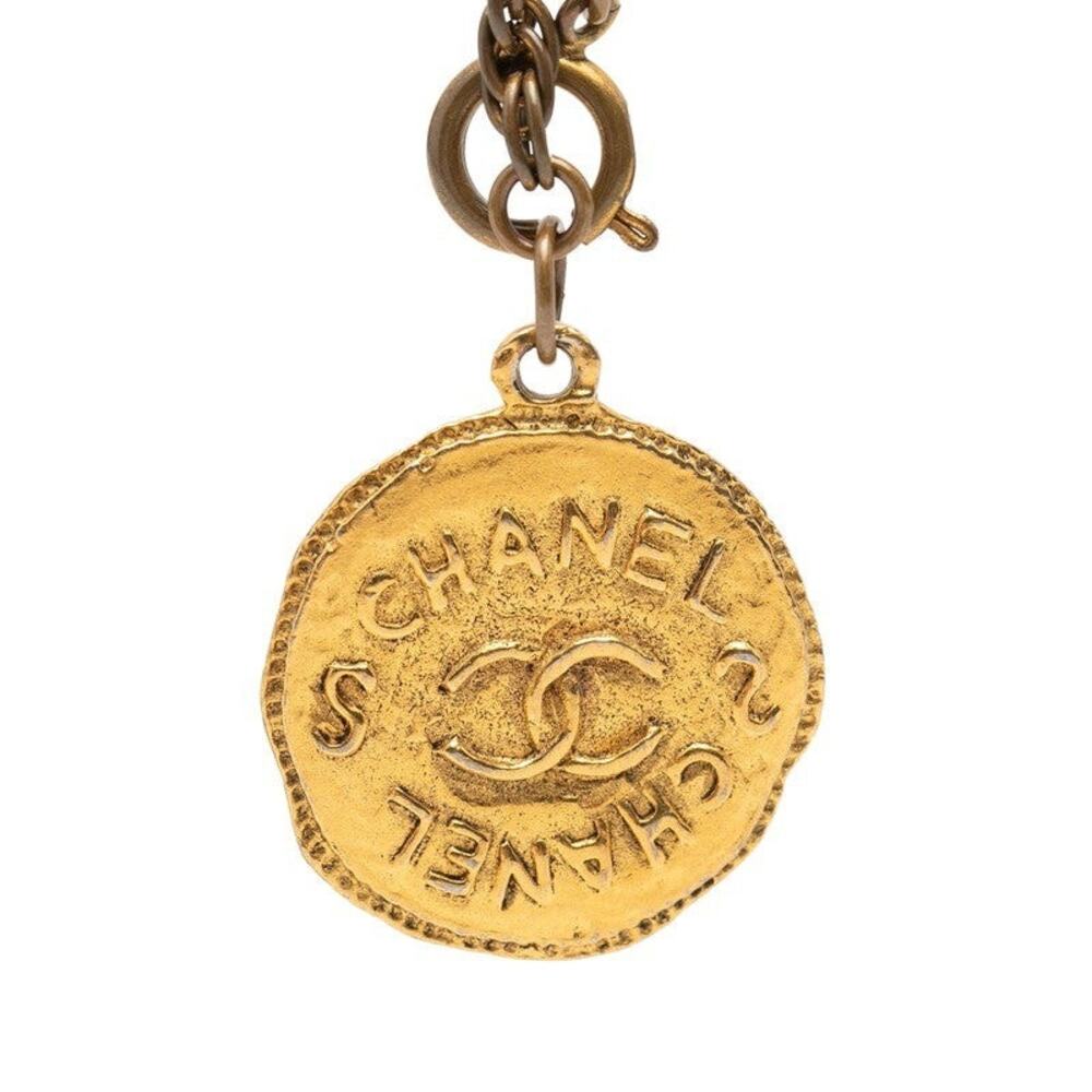 Chanel CC Logo Coin Motif Chain Pendant Necklace Gold Plated